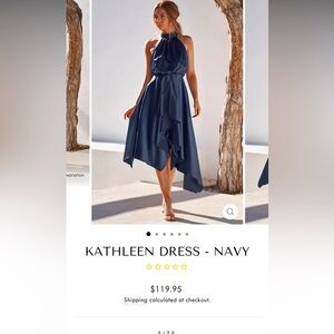 JAUS KATHLEEN DRESS NAVY HALTER SATIN SIZE 6/MEDIUM